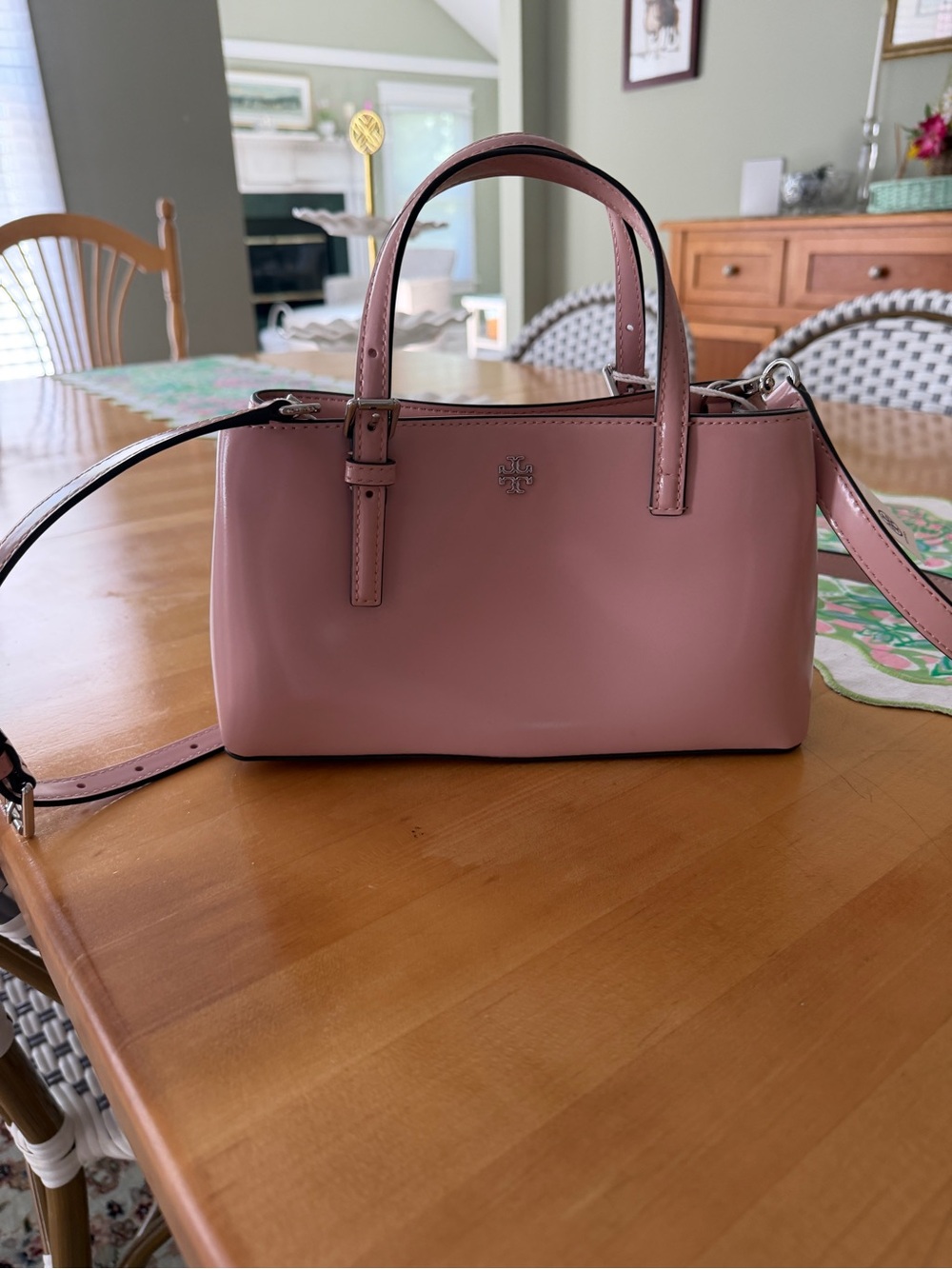 NWT Tory Burch Emerson Patent Mini Tote Clay Pink